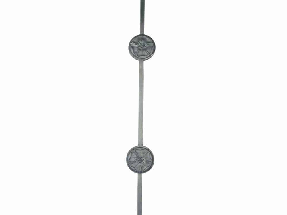 Wrought iron square picket with double-sided rosettes