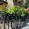 Decorative wrought iron railing planter, painted black, at private residence in New York City (Item 93-0-03)