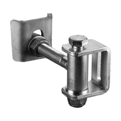 Adjustable weld-on hinge with U-bolt for 180-degree swing gates