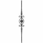 Wrought iron 9/16" square hammered baluster with scrolls and rosette - 17-8-13