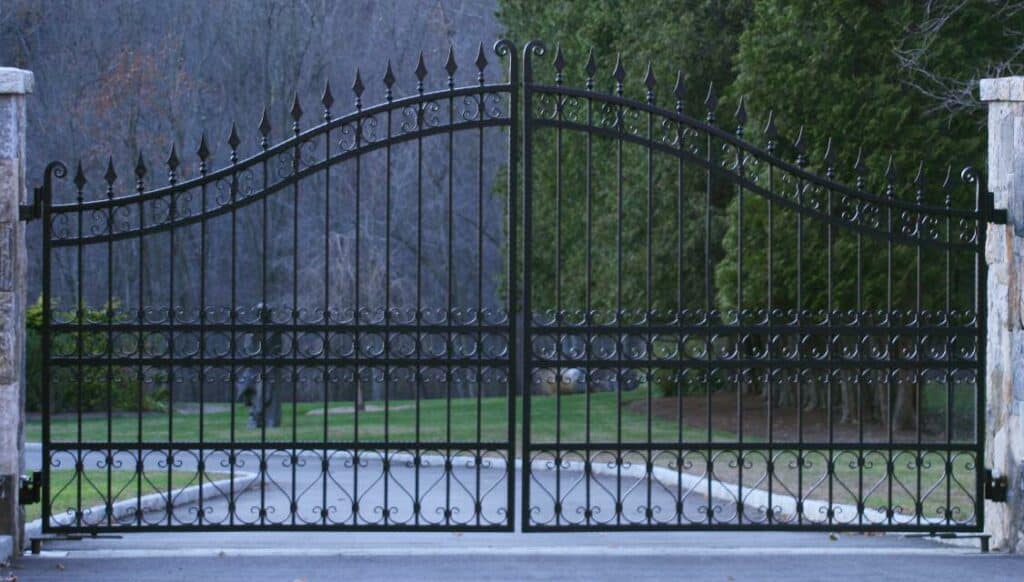 Decorative driveway gate built with components from DJA Imports